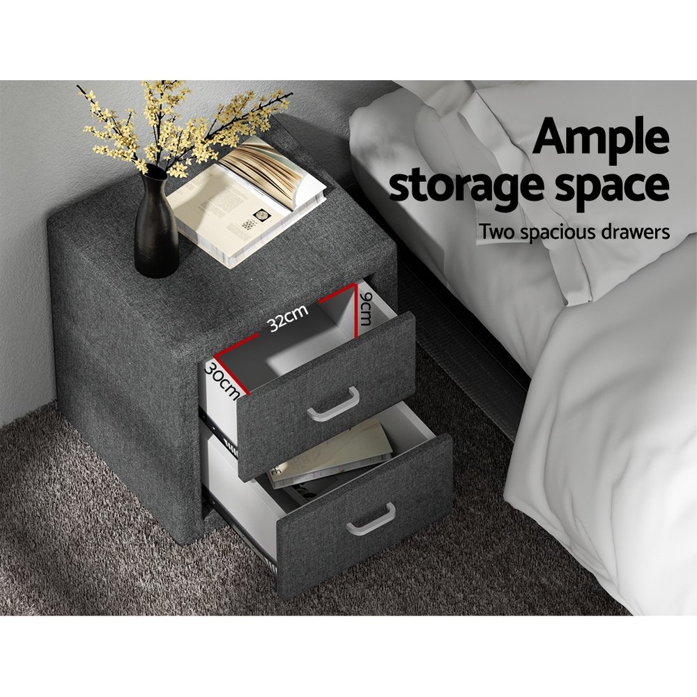 Artiss Bedside Table 2 Drawers Fabric - CADEN Grey - BFRAME-E-BSIDE-GY Artiss Bedside Table 2 Drawers Fabric - CADEN Grey - Image 5