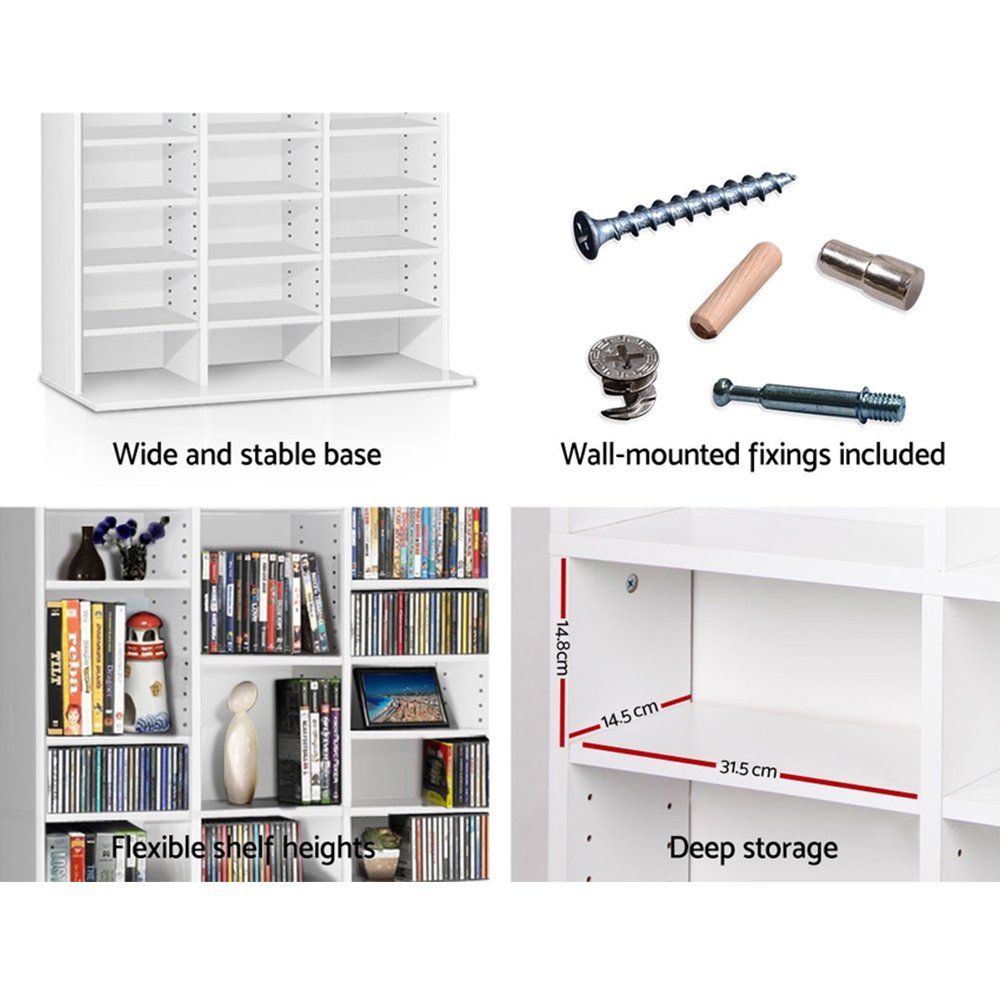 Artiss Bookshelf CD Storage Rack - BERT White - CD-SHELF-WH-AB Artiss Bookshelf CD Storage Rack - BERT White - Image 8