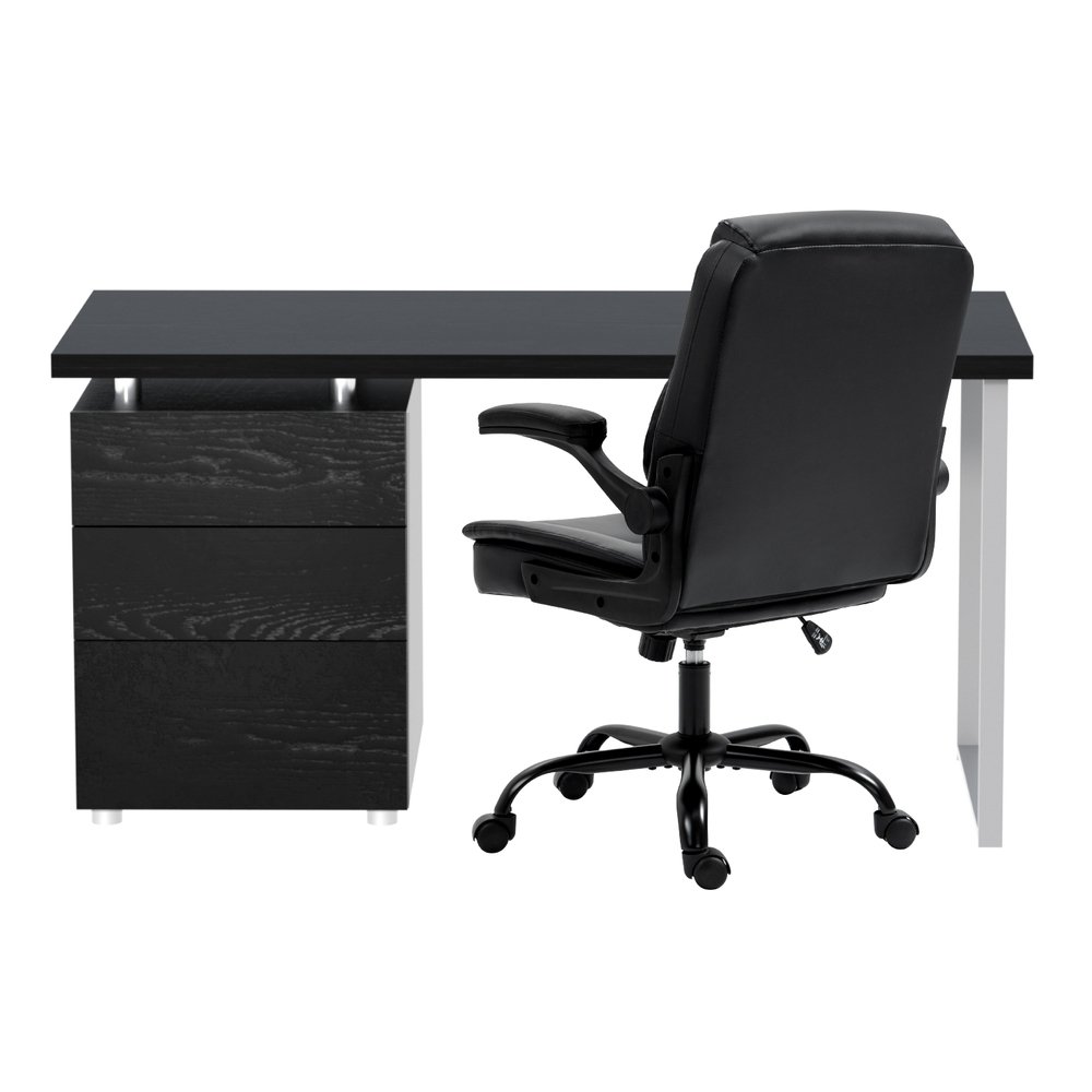 Artiss Computer Desk Executive Office Chairs Sets Black - DESK-140M-CHAIR-7023-BK Artiss Computer Desk Executive Office Chairs Sets Black - Image 3