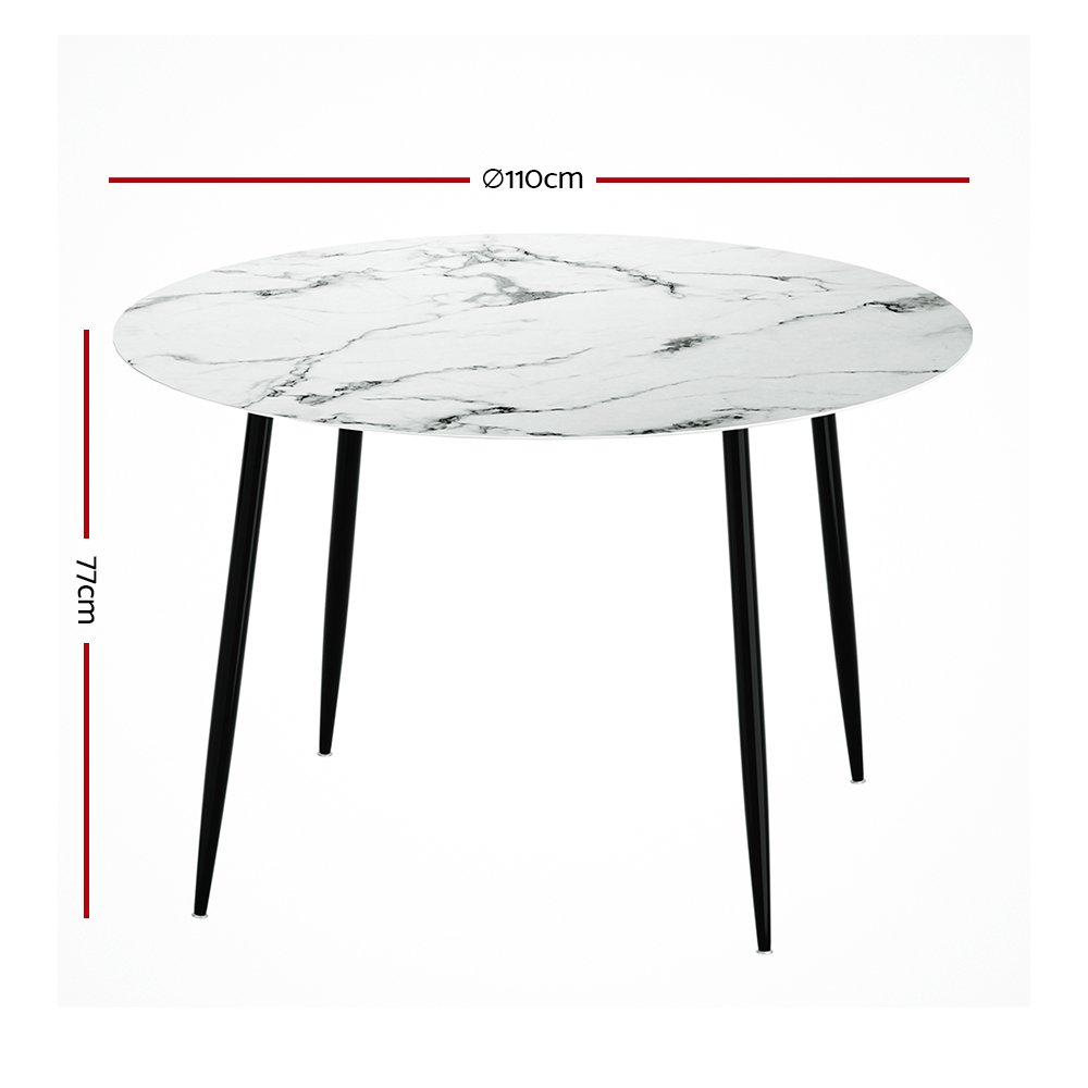 Artiss Dining Table Round Marble Effect 110CM - DINING-B-MAR11075-GY-AB Artiss Dining Table Round Marble Effect 110CM - Image 2