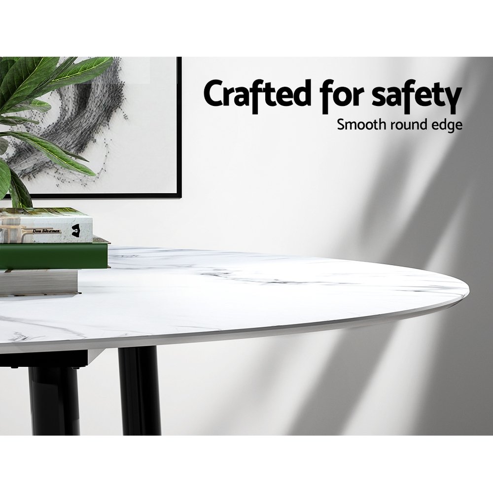 Artiss Dining Table Round Marble Effect 110CM - DINING-B-MAR11075-GY-AB Artiss Dining Table Round Marble Effect 110CM - Image 4