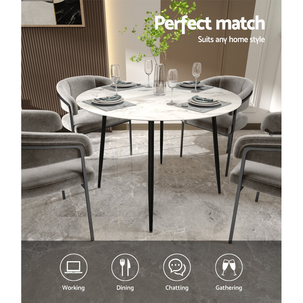 Artiss Dining Table Round Marble Effect 110CM - DINING-B-MAR11075-GY-AB Artiss Dining Table Round Marble Effect 110CM - Image 7