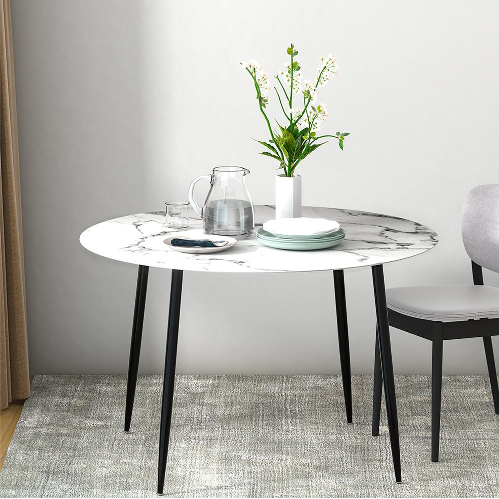 Artiss Dining Table Round Marble Effect 110CM - DINING-B-MAR11075-GY-AB Artiss Dining Table Round Marble Effect 110CM - Image 8
