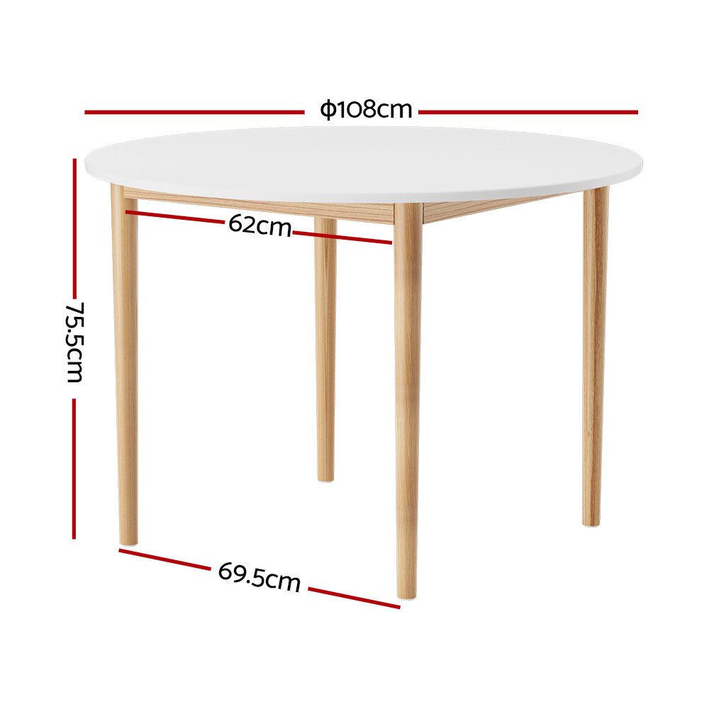 Artiss Dining Table Round White 108CM Diameter Demi - DINING-C-TAB-01-WHWD Artiss Dining Table Round White 108CM Diameter Demi - Image 2