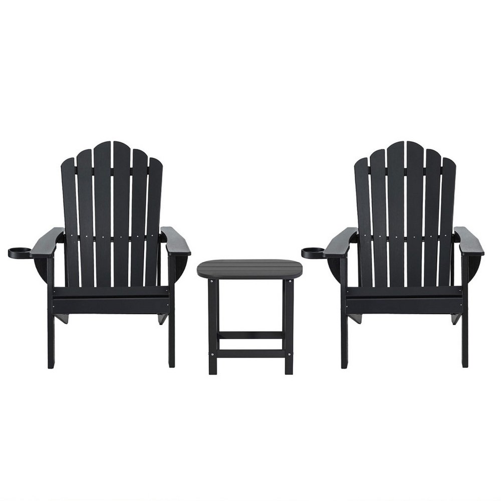 Gardeon Outdoor Table and Chairs HDPE Adirondack Beach Chair Sun Lounge Patio Furniture Garden Black - FF-BEACH-3HE-BK Gardeon Outdoor Table and Chairs HDPE Adirondack Beach Chair Sun Lounge Patio Furniture Garden Black - Image 3