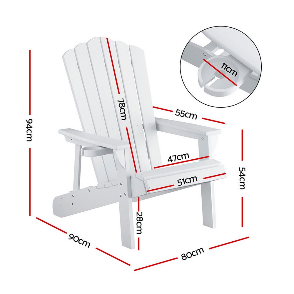 Gardeon Outdoor Chairs HDPE Adirondack Beach Chair Sun Lounge Patio Furniture Garden white - FF-BEACH-HE-WH Gardeon Outdoor Chairs HDPE Adirondack Beach Chair Sun Lounge Patio Furniture Garden white - Image 2