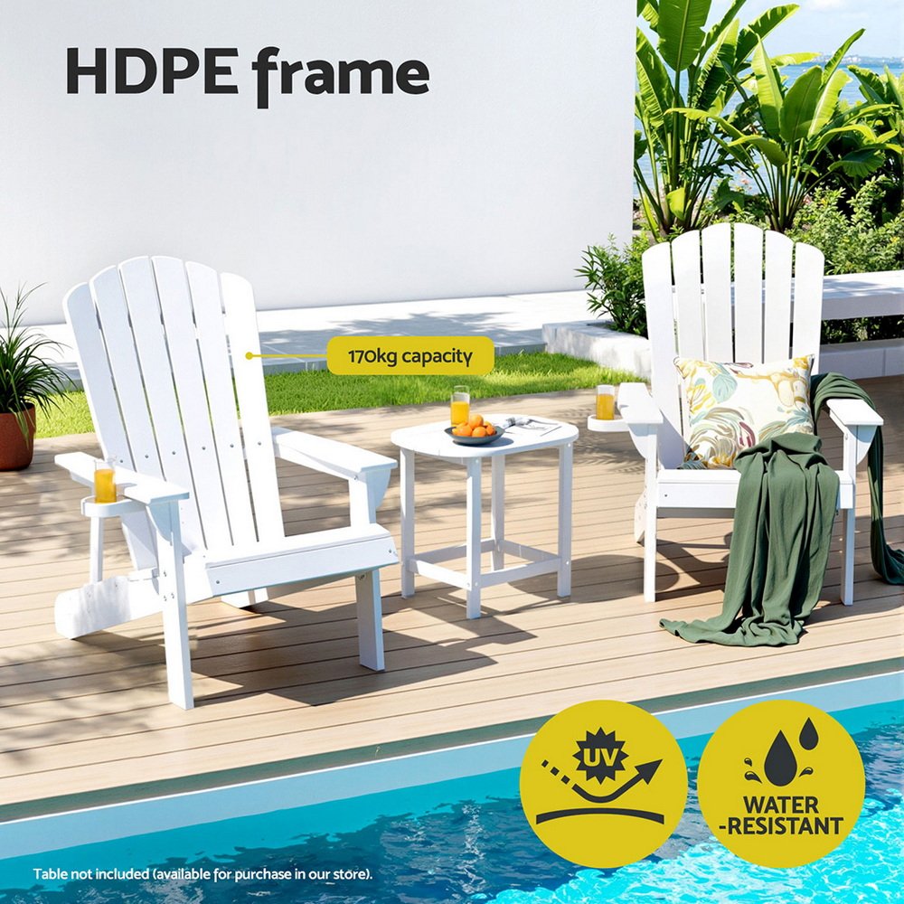 Gardeon Outdoor Chairs HDPE Adirondack Beach Chair Sun Lounge Patio Furniture Garden white - FF-BEACH-HE-WH Gardeon Outdoor Chairs HDPE Adirondack Beach Chair Sun Lounge Patio Furniture Garden white - Image 4