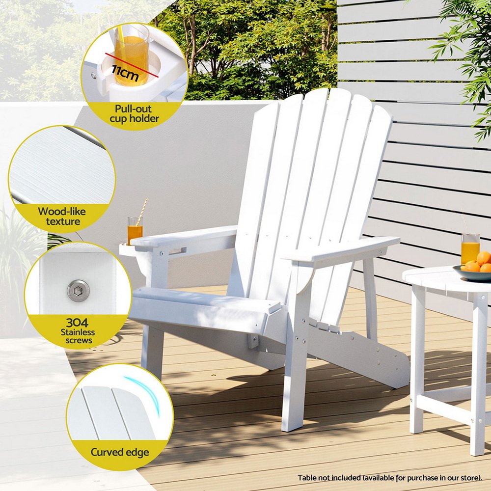 Gardeon Outdoor Chairs HDPE Adirondack Beach Chair Sun Lounge Patio Furniture Garden white - FF-BEACH-HE-WH Gardeon Outdoor Chairs HDPE Adirondack Beach Chair Sun Lounge Patio Furniture Garden white - Image 5