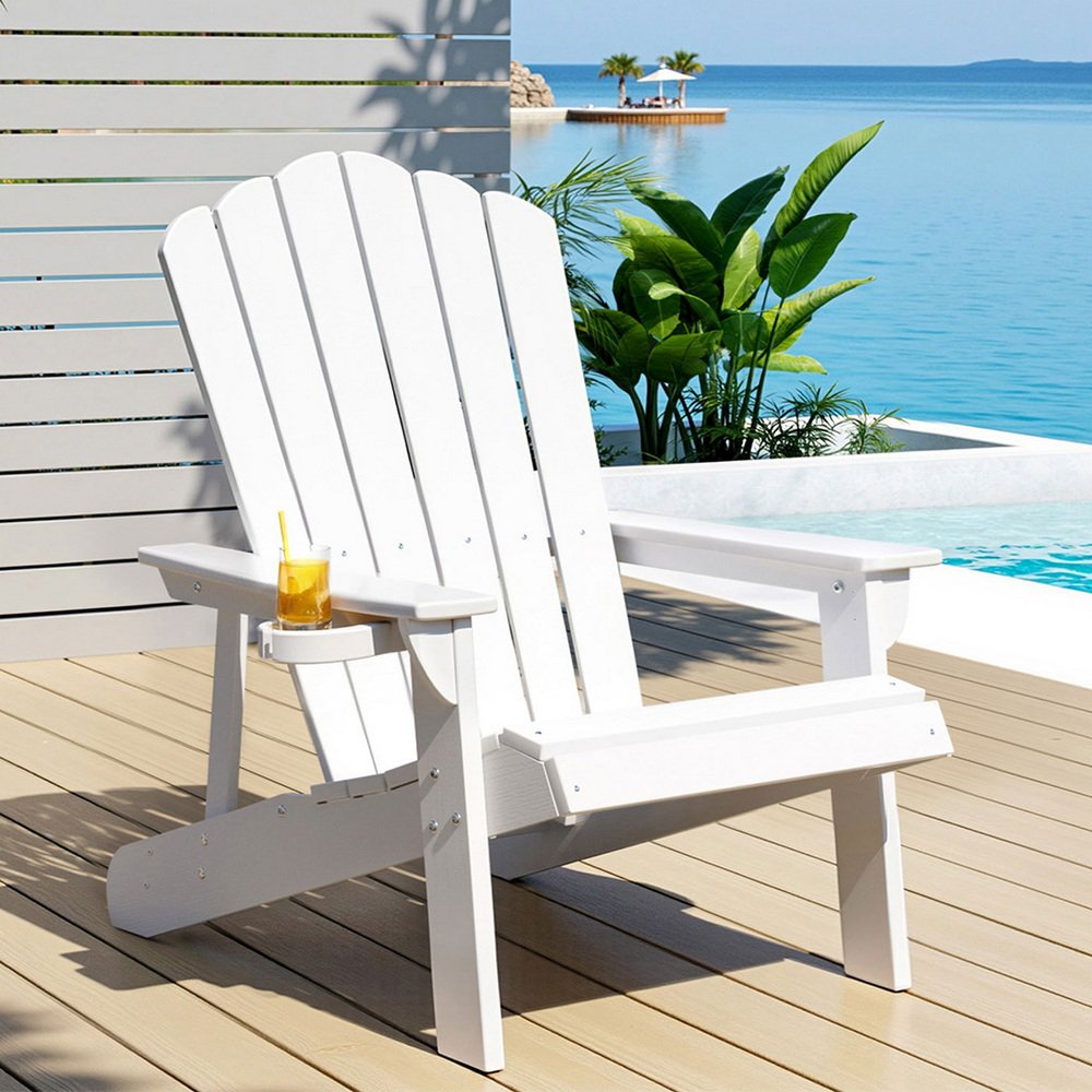 Gardeon Outdoor Chairs HDPE Adirondack Beach Chair Sun Lounge Patio Furniture Garden white - FF-BEACH-HE-WH Gardeon Outdoor Chairs HDPE Adirondack Beach Chair Sun Lounge Patio Furniture Garden white - Image 7