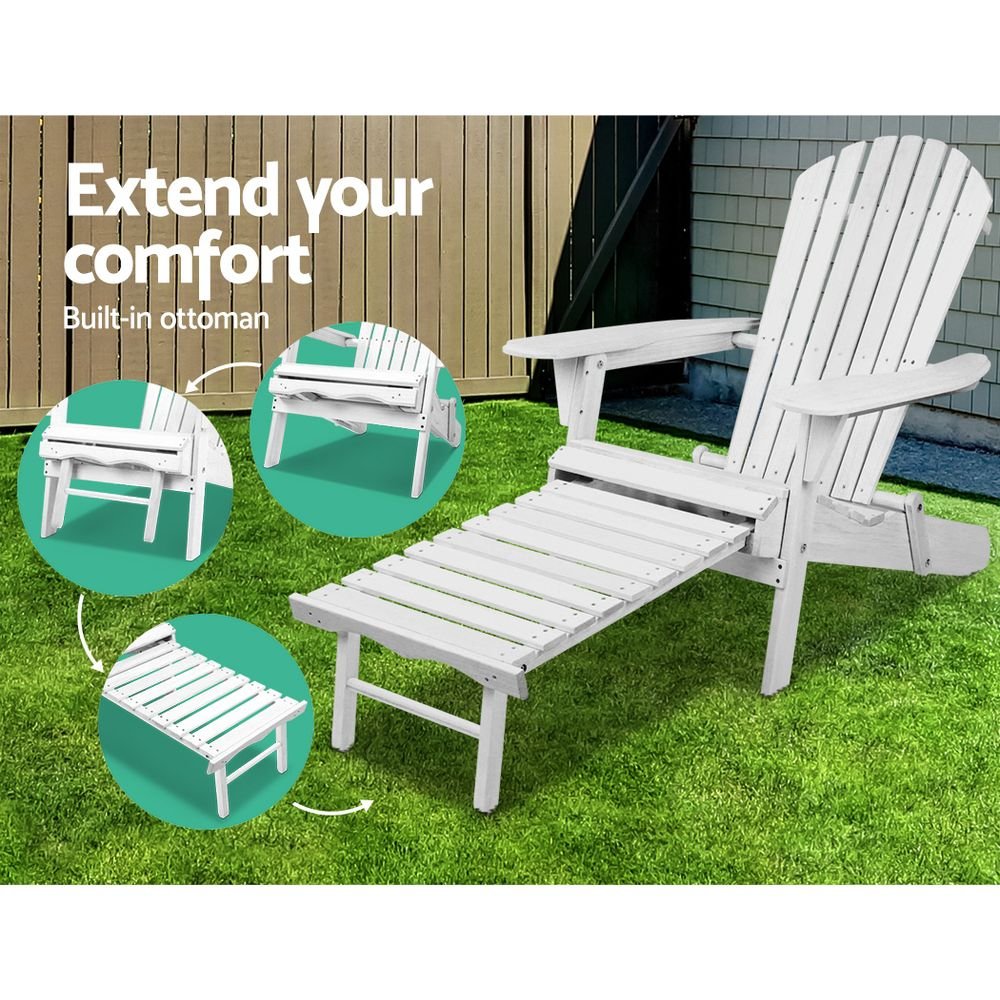 Gardeon 2PC Adirondack Outdoor Chairs Wood Foldable Sun Lounge Patio Furniture - FF-BEACH-NTLCHOTTO-WH-2X Gardeon 2PC Adirondack Outdoor Chairs Wood Foldable Sun Lounge Patio Furniture - Image 4
