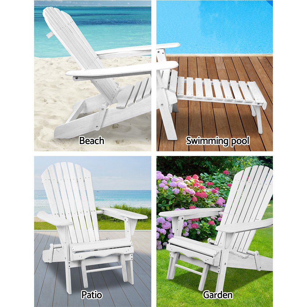 Gardeon 2PC Adirondack Outdoor Chairs Wood Foldable Sun Lounge Patio Furniture - FF-BEACH-NTLCHOTTO-WH-2X Gardeon 2PC Adirondack Outdoor Chairs Wood Foldable Sun Lounge Patio Furniture - Image 6