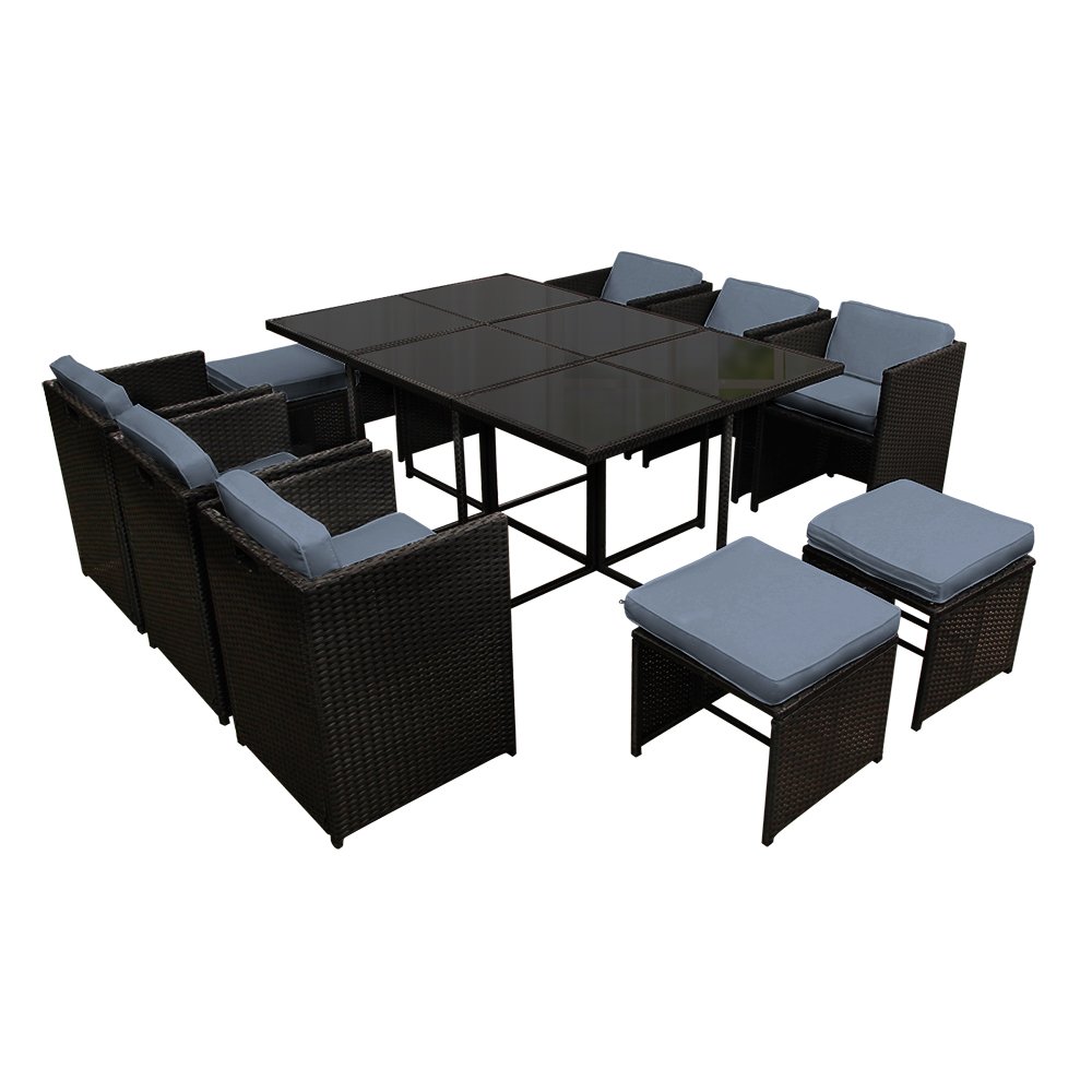 Gardeon Outdoor Dining Set 11 Piece Wicker Table Chairs Setting Black - FF-DINING-11SET-BK Gardeon Outdoor Dining Set 11 Piece Wicker Table Chairs Setting Black - Image 8