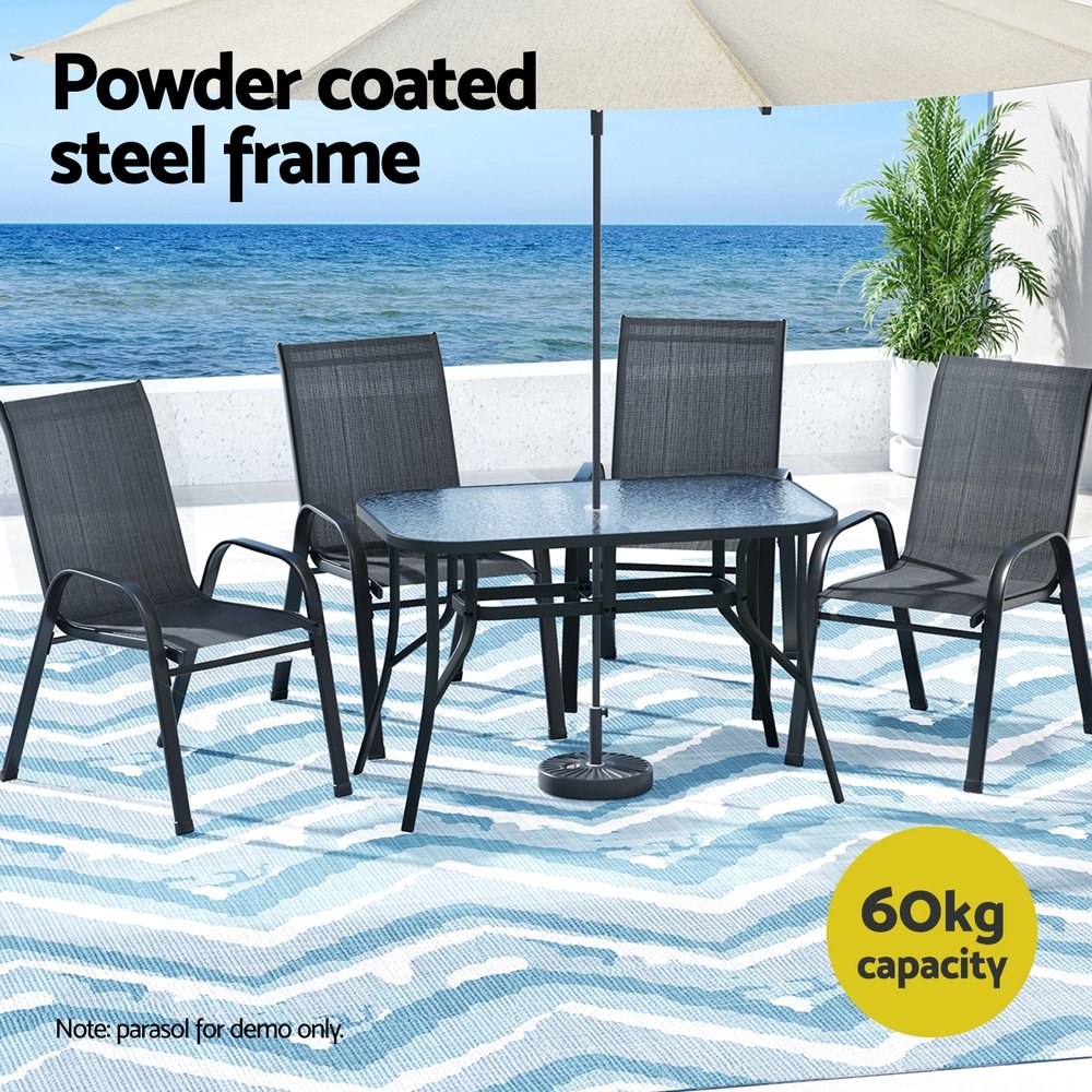 Gardeon 5PC Outdoor Dining Set Table and Chairs Patio Furniture Bistro Set Garden Black - FF-DINING-120-5PCS-BK Gardeon 5PC Outdoor Dining Set Table and Chairs Patio Furniture Bistro Set Garden Black - Image 4