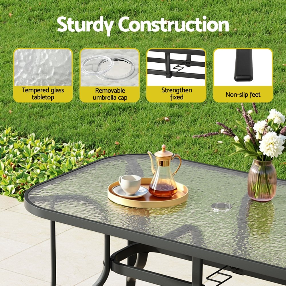 Gardeon 7PC Outdoor Dining Set Table and Chairs Patio Furniture Garden Bistro Set Black - FF-DINING-120-7PCS-BK Gardeon 7PC Outdoor Dining Set Table and Chairs Patio Furniture Garden Bistro Set Black - Image 6