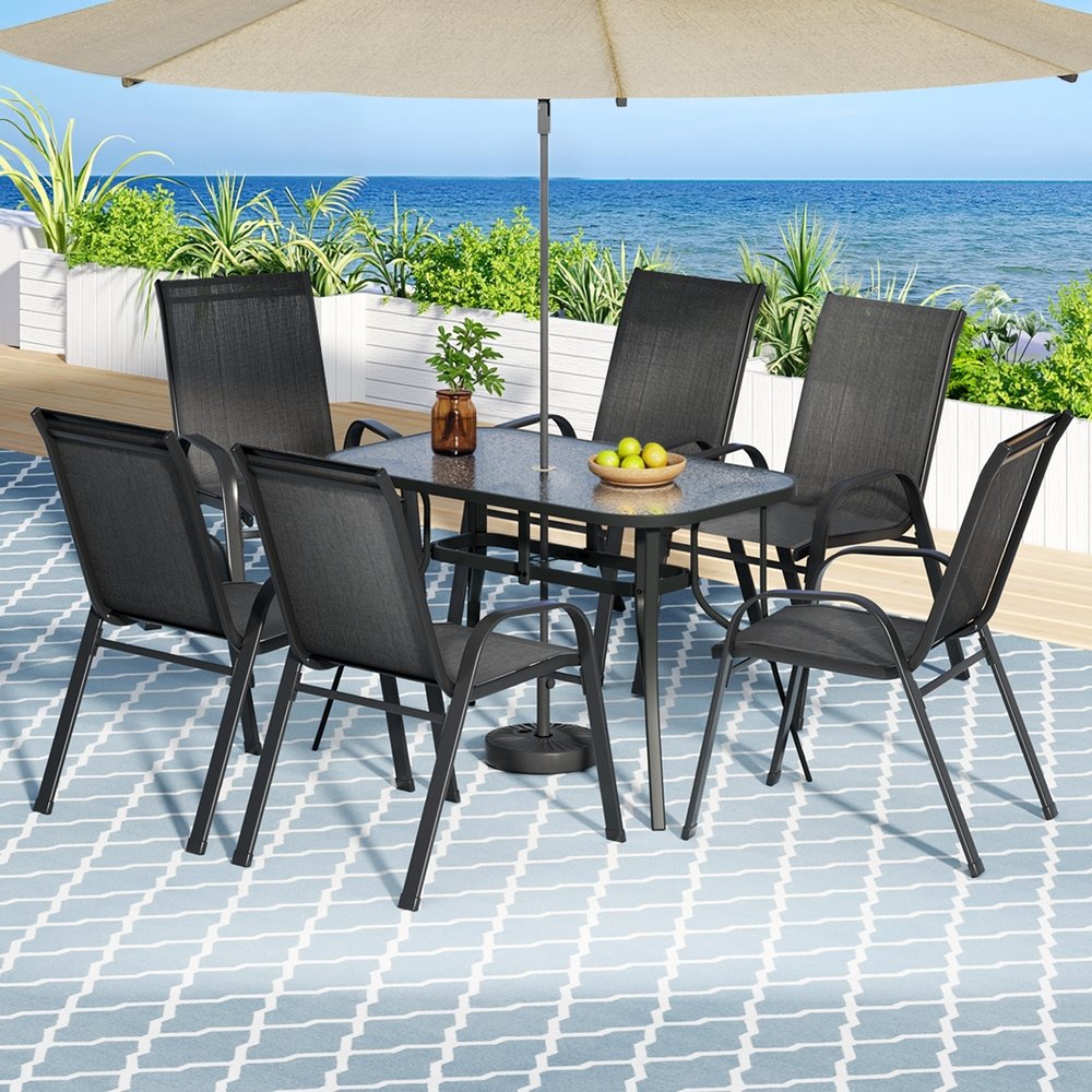 Gardeon 7PC Outdoor Dining Set Table and Chairs Patio Furniture Garden Bistro Set Black - FF-DINING-120-7PCS-BK Gardeon 7PC Outdoor Dining Set Table and Chairs Patio Furniture Garden Bistro Set Black - Image 7