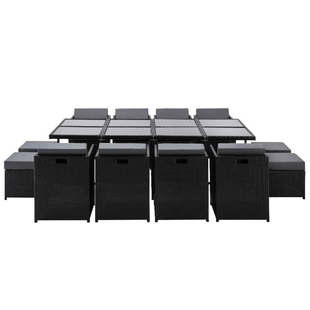 Gardeon Outdoor Dining Set 13 Piece Wicker Table Chairs Setting Black - FF-DINING-13-BK-ABCDE Gardeon Outdoor Dining Set 13 Piece Wicker Table Chairs Setting Black - Image 3