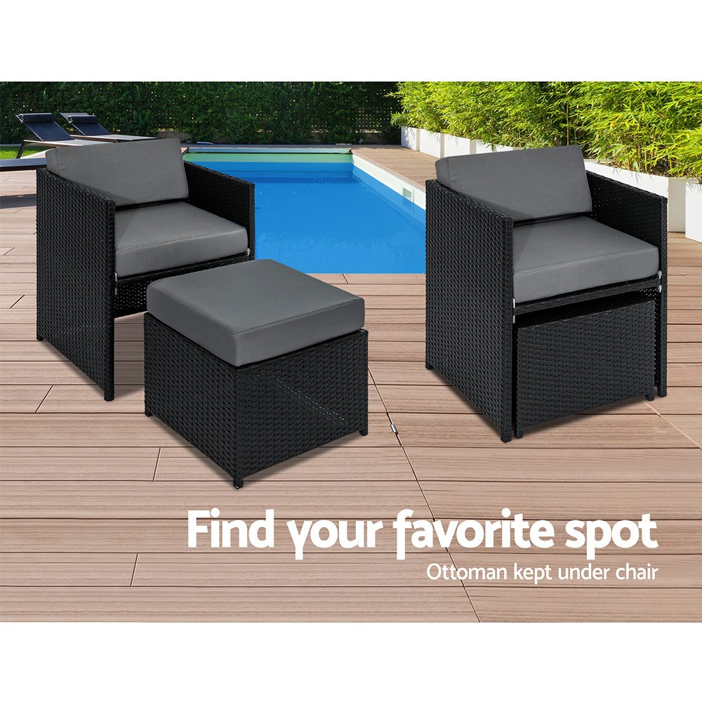 Gardeon Outdoor Dining Set 13 Piece Wicker Table Chairs Setting Black - FF-DINING-13-BK-ABCDE Gardeon Outdoor Dining Set 13 Piece Wicker Table Chairs Setting Black - Image 5
