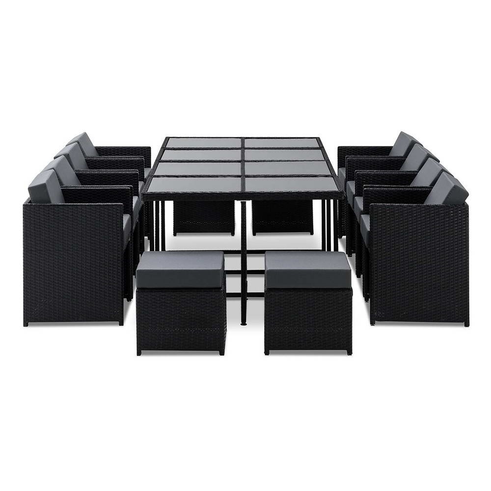 Gardeon Outdoor Dining Set 13 Piece Wicker Table Chairs Setting Black - FF-DINING-13-BK-ABCDE Gardeon Outdoor Dining Set 13 Piece Wicker Table Chairs Setting Black - Image 7