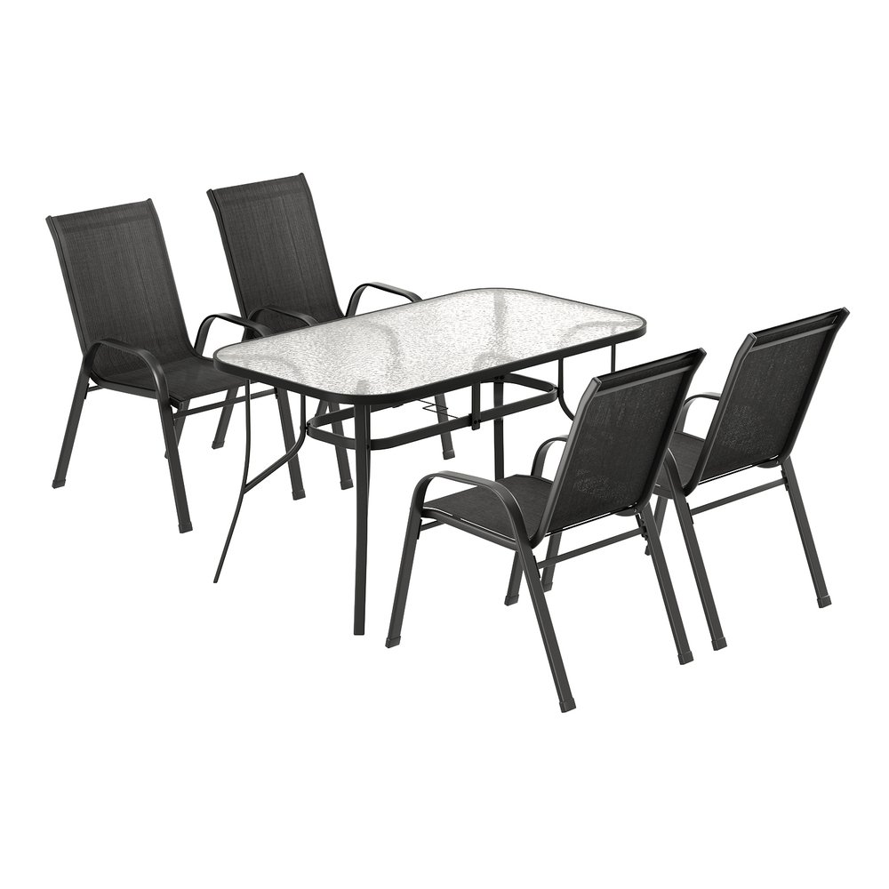 Gardeon 5PC Outdoor Dining Set Table and Chairs Patio Furniture Bistro Set Garden Black - FF-DINING-140-5PCS-BK Gardeon 5PC Outdoor Dining Set Table and Chairs Patio Furniture Bistro Set Garden Black - Image 3