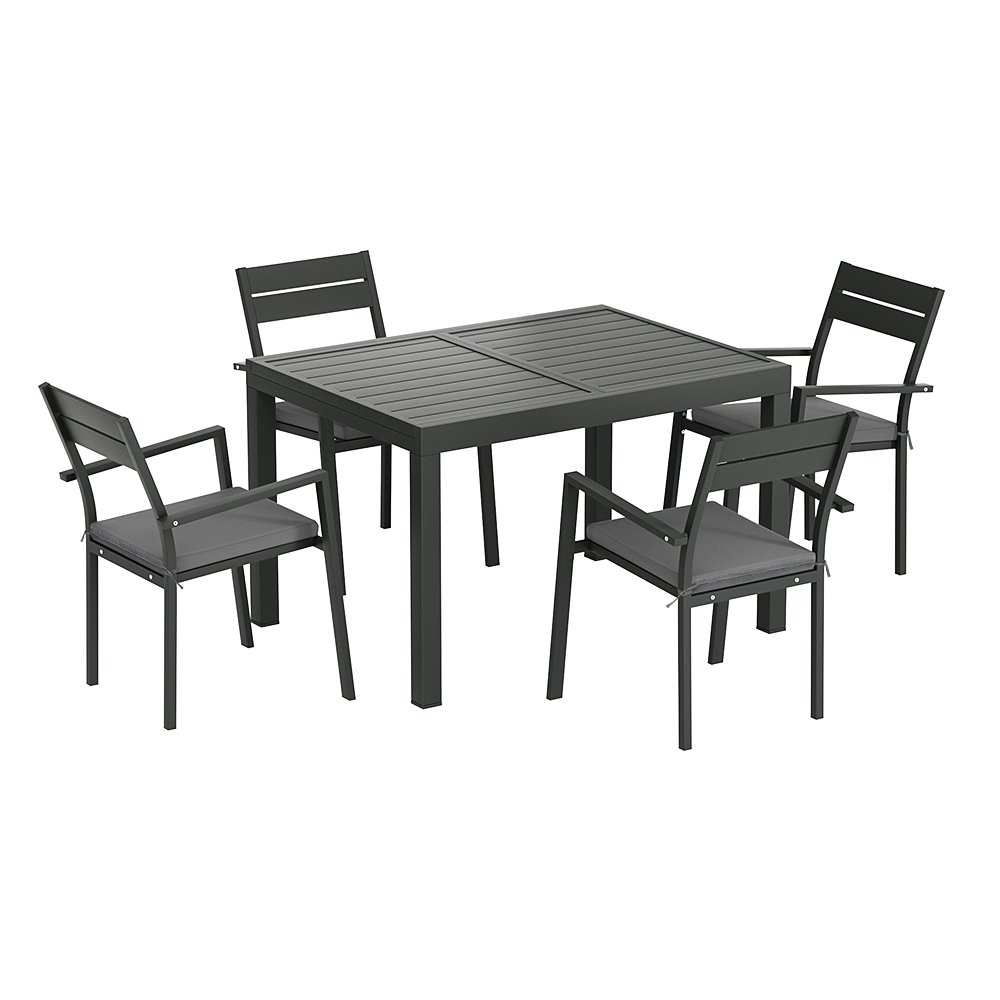 Gardeon Outdoor Dining Set 5 Piece Aluminum Extendable Table Setting Black - FF-DINING-5CLS-BK-ABC Gardeon Outdoor Dining Set 5 Piece Aluminum Extendable Table Setting Black - Image 3