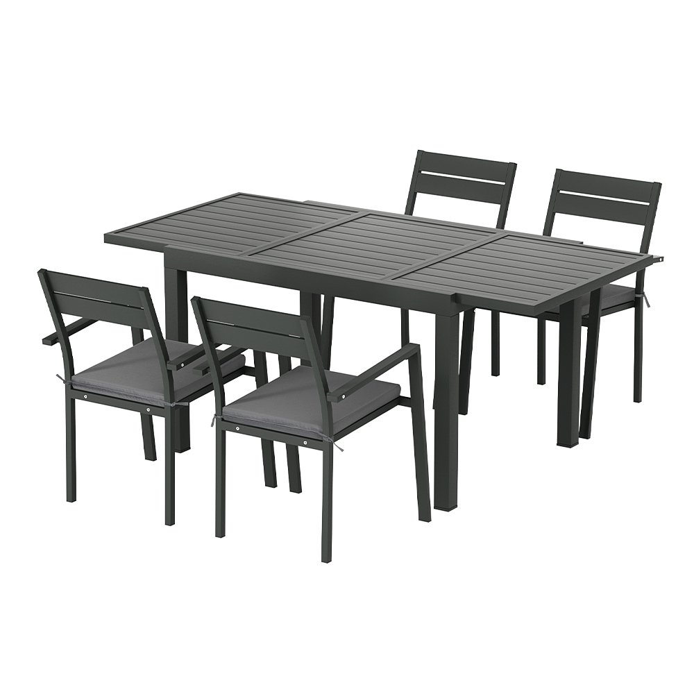 Gardeon Outdoor Dining Set 5 Piece Aluminum Extendable Table Setting Black - FF-DINING-5CLS-BK-ABC Gardeon Outdoor Dining Set 5 Piece Aluminum Extendable Table Setting Black - Image 4