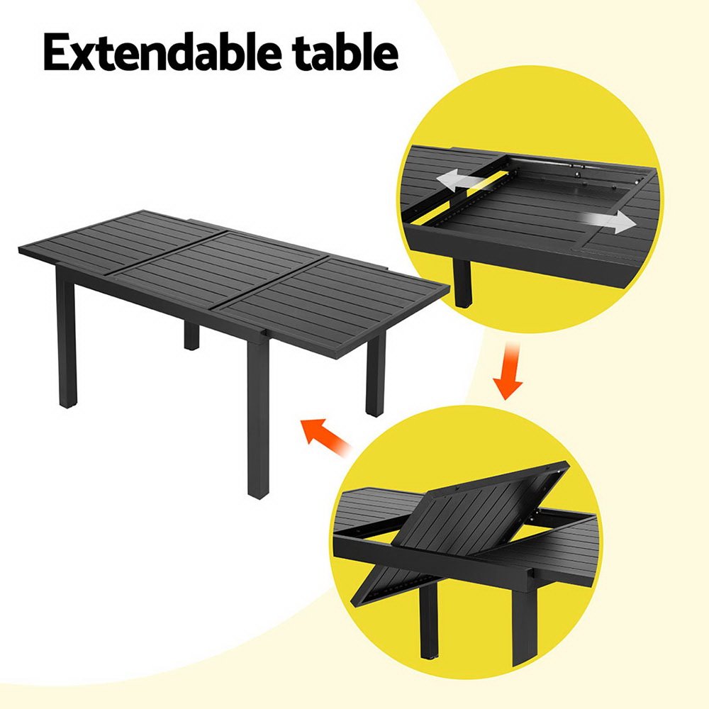 Gardeon Outdoor Dining Set 5 Piece Aluminum Extendable Table Setting Black - FF-DINING-5CLS-BK-ABC Gardeon Outdoor Dining Set 5 Piece Aluminum Extendable Table Setting Black - Image 5