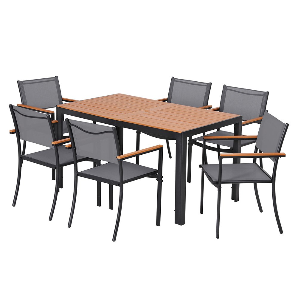 Gardeon 7PCS Outdoor Dining Set Table and Chairs Patio Garden Furniture Bistro Set - FF-DINING-7PLW-BK-ABC Gardeon 7PCS Outdoor Dining Set Table and Chairs Patio Garden Furniture Bistro Set - Image 2