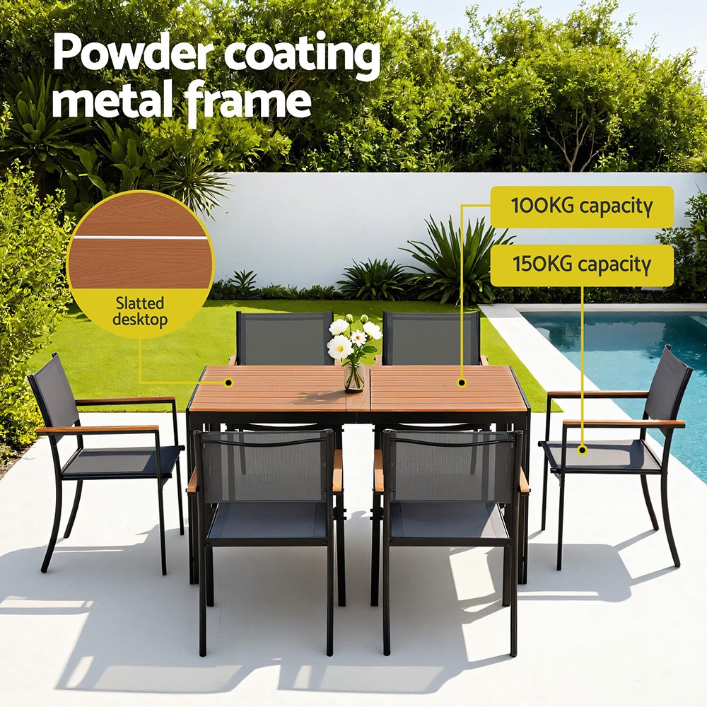 Gardeon 7PCS Outdoor Dining Set Table and Chairs Patio Garden Furniture Bistro Set - FF-DINING-7PLW-BK-ABC Gardeon 7PCS Outdoor Dining Set Table and Chairs Patio Garden Furniture Bistro Set - Image 5