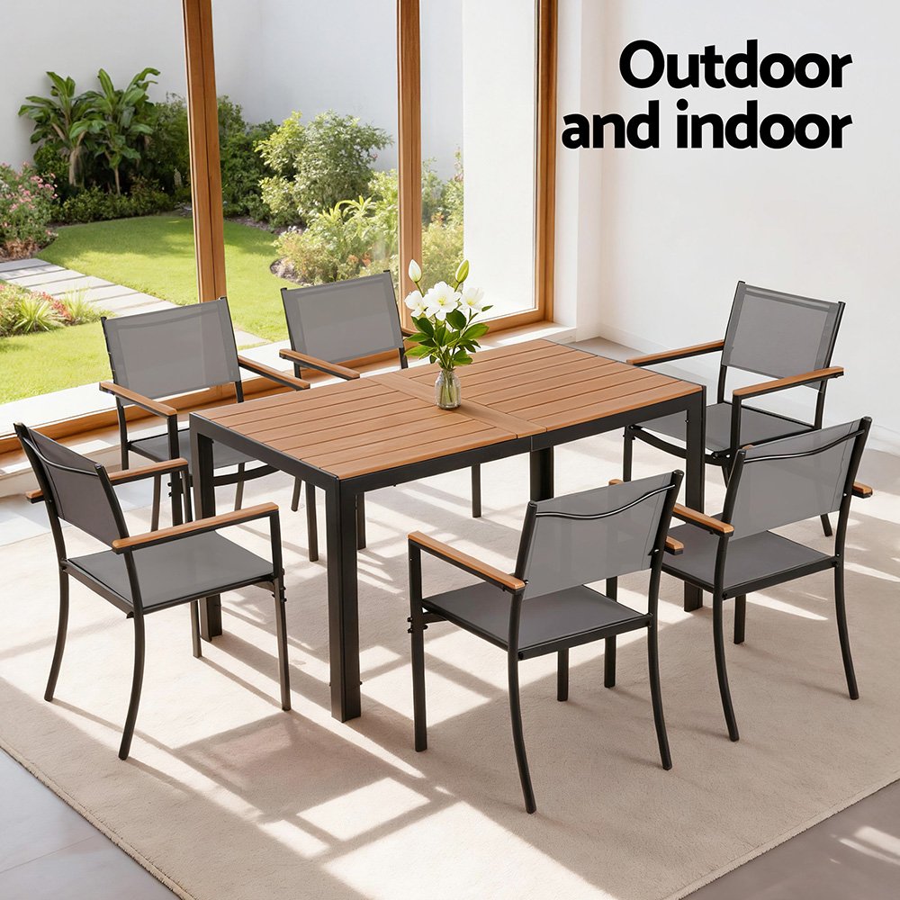 Gardeon 7PCS Outdoor Dining Set Table and Chairs Patio Garden Furniture Bistro Set - FF-DINING-7PLW-BK-ABC Gardeon 7PCS Outdoor Dining Set Table and Chairs Patio Garden Furniture Bistro Set - Image 8