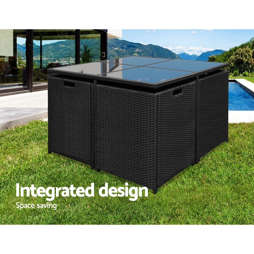 Gardeon Outdoor Dining Set 9 Piece Wicker Table Chairs Setting Black - FF-DINING-9SET-BK Gardeon Outdoor Dining Set 9 Piece Wicker Table Chairs Setting Black - Image 4
