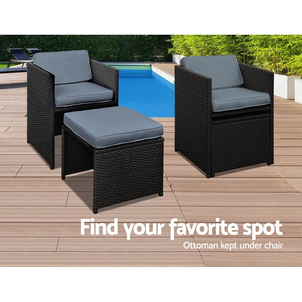 Gardeon Outdoor Dining Set 9 Piece Wicker Table Chairs Setting Black - FF-DINING-9SET-BK Gardeon Outdoor Dining Set 9 Piece Wicker Table Chairs Setting Black - Image 6