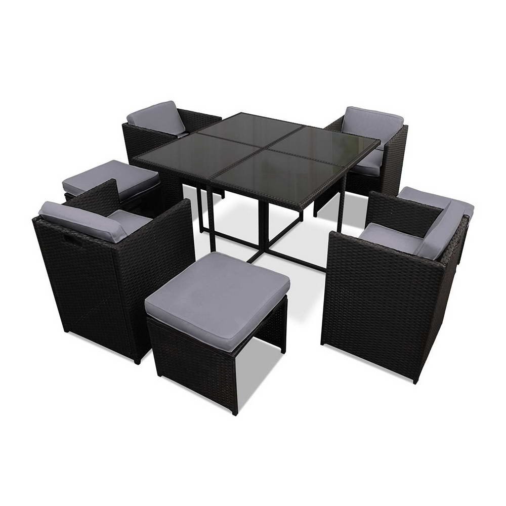 Gardeon Outdoor Dining Set 9 Piece Wicker Table Chairs Setting Black - FF-DINING-9SET-BK Gardeon Outdoor Dining Set 9 Piece Wicker Table Chairs Setting Black - Image 7