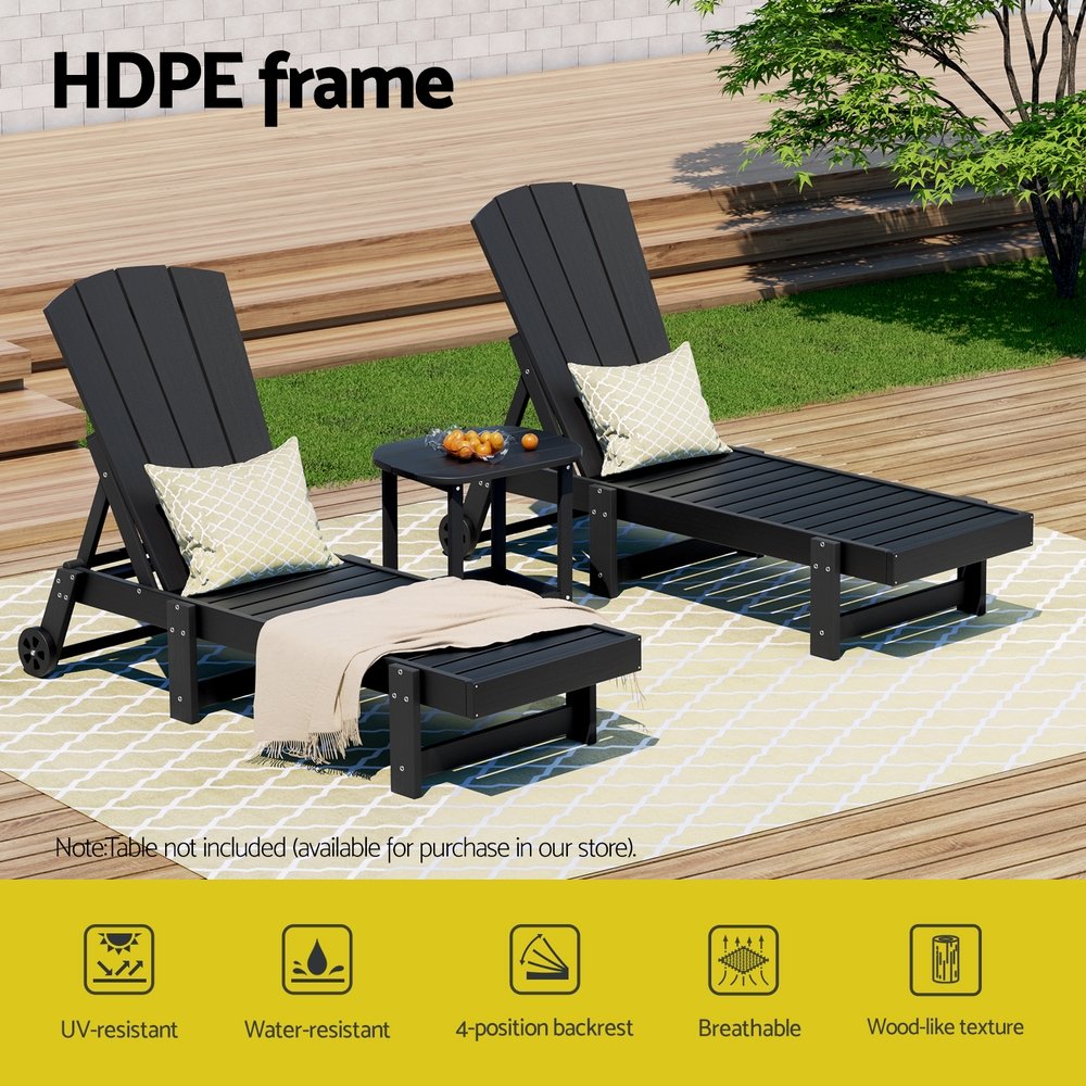 Gardeon Sun Lounge Beach Chair HDPE Adirondack Lounger Patio Outdoor Furniture with Wheels Black - FF-LOUNGE-ADHE-BK Gardeon Sun Lounge Beach Chair HDPE Adirondack Lounger Patio Outdoor Furniture with Wheels Black - Image 4