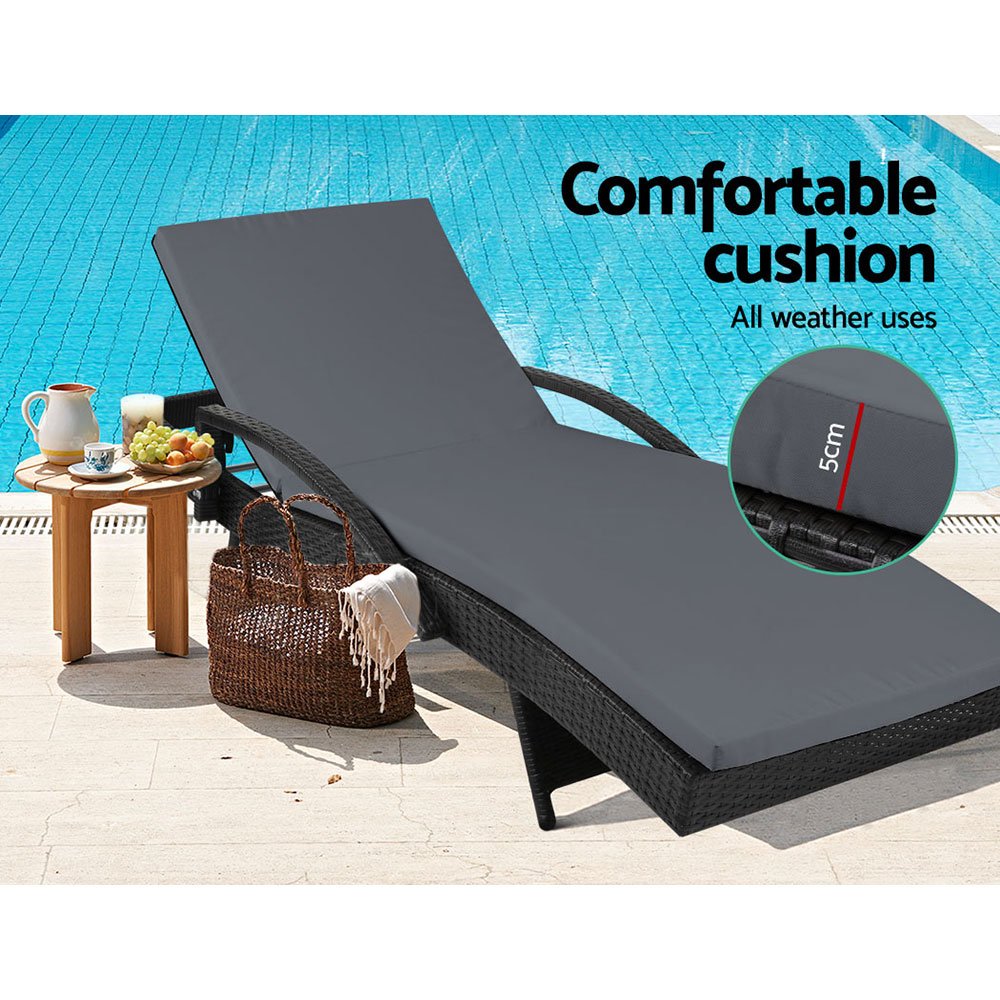 Gardeon Sun Lounge Wicker Lounger Outdoor Furniture Beach Chair Patio Adjustable Cushion Black - FF-LOUNGE-ARM-BK Gardeon Sun Lounge Wicker Lounger Outdoor Furniture Beach Chair Patio Adjustable Cushion Black - Image 4