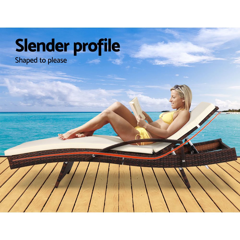 Gardeon Sun Lounge Wicker Lounger Outdoor Furniture Beach Chair Patio Adjustable Cushion Brown - FF-LOUNGE-ARM-BR Gardeon Sun Lounge Wicker Lounger Outdoor Furniture Beach Chair Patio Adjustable Cushion Brown - Image 4