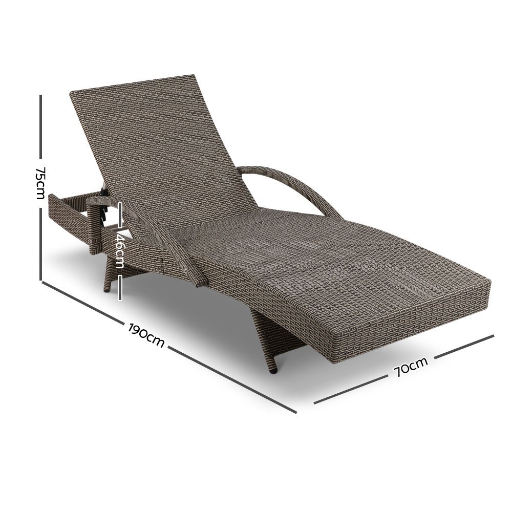 Gardeon Sun Lounge Wicker Lounger Outdoor Furniture Beach Chair Patio Adjustable Cushion Grey&Beige - FF-LOUNGE-ARM-GE Gardeon Sun Lounge Wicker Lounger Outdoor Furniture Beach Chair Patio Adjustable Cushion Grey&Beige - Image 2