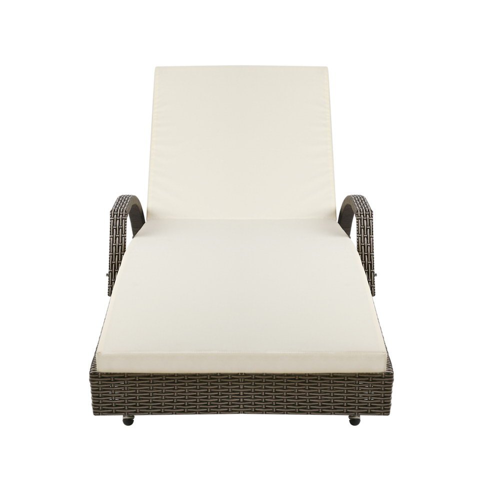 Gardeon Sun Lounge Wicker Lounger Outdoor Furniture Beach Chair Patio Adjustable Cushion Grey&Beige - FF-LOUNGE-ARM-GE Gardeon Sun Lounge Wicker Lounger Outdoor Furniture Beach Chair Patio Adjustable Cushion Grey&Beige - Image 3
