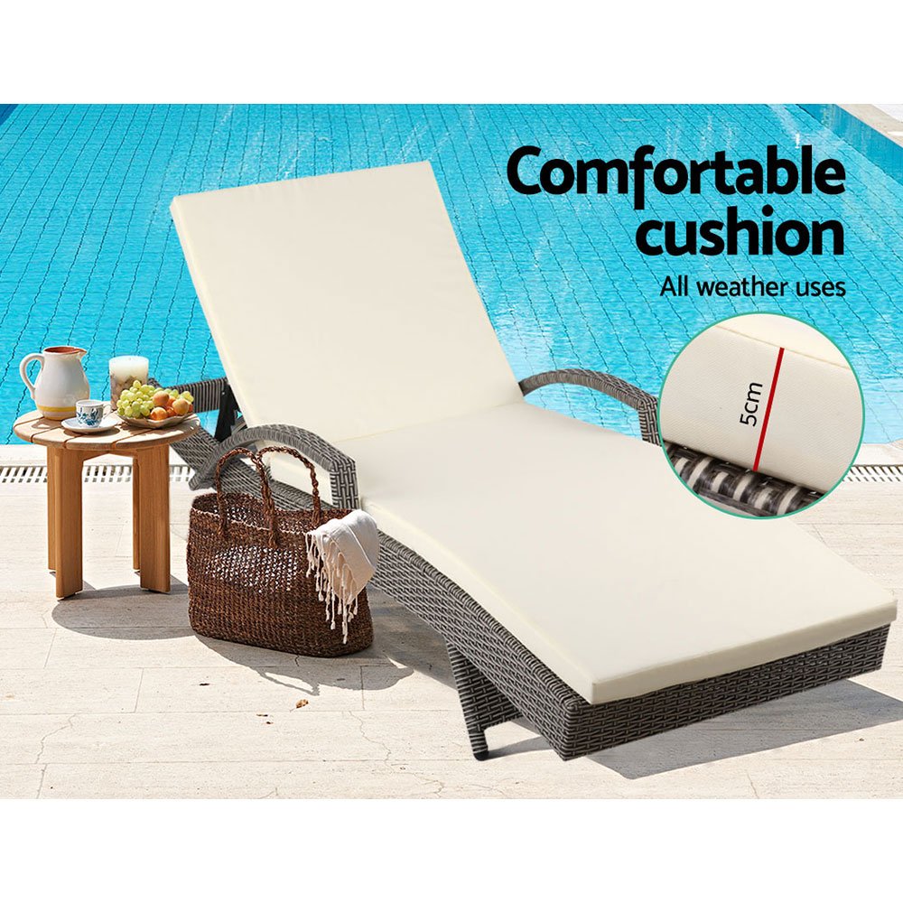 Gardeon Sun Lounge Wicker Lounger Outdoor Furniture Beach Chair Patio Adjustable Cushion Grey&Beige - FF-LOUNGE-ARM-GE Gardeon Sun Lounge Wicker Lounger Outdoor Furniture Beach Chair Patio Adjustable Cushion Grey&Beige - Image 4