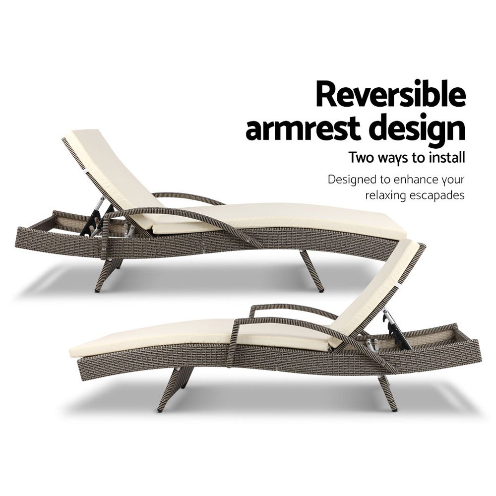 Gardeon Sun Lounge Wicker Lounger Outdoor Furniture Beach Chair Patio Adjustable Cushion Grey&Beige - FF-LOUNGE-ARM-GE Gardeon Sun Lounge Wicker Lounger Outdoor Furniture Beach Chair Patio Adjustable Cushion Grey&Beige - Image 5