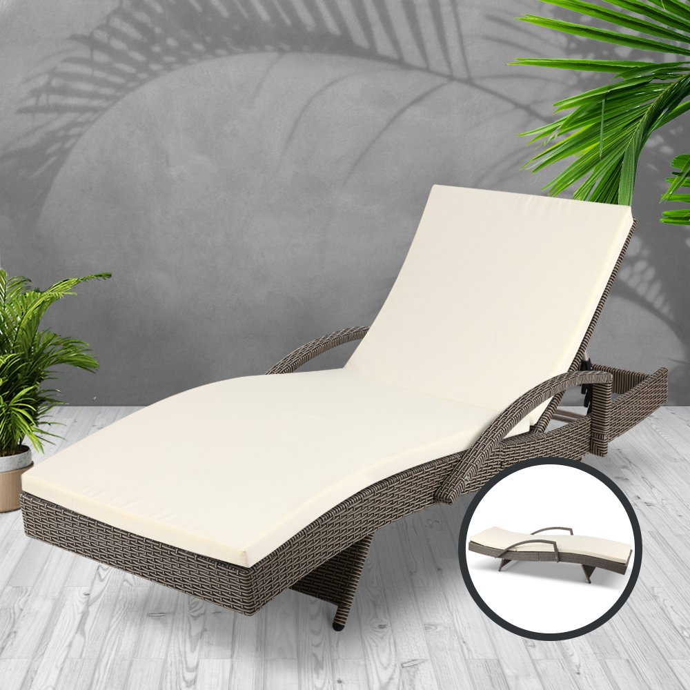 Gardeon Sun Lounge Wicker Lounger Outdoor Furniture Beach Chair Patio Adjustable Cushion Grey&Beige - FF-LOUNGE-ARM-GE Gardeon Sun Lounge Wicker Lounger Outdoor Furniture Beach Chair Patio Adjustable Cushion Grey&Beige - Image 7