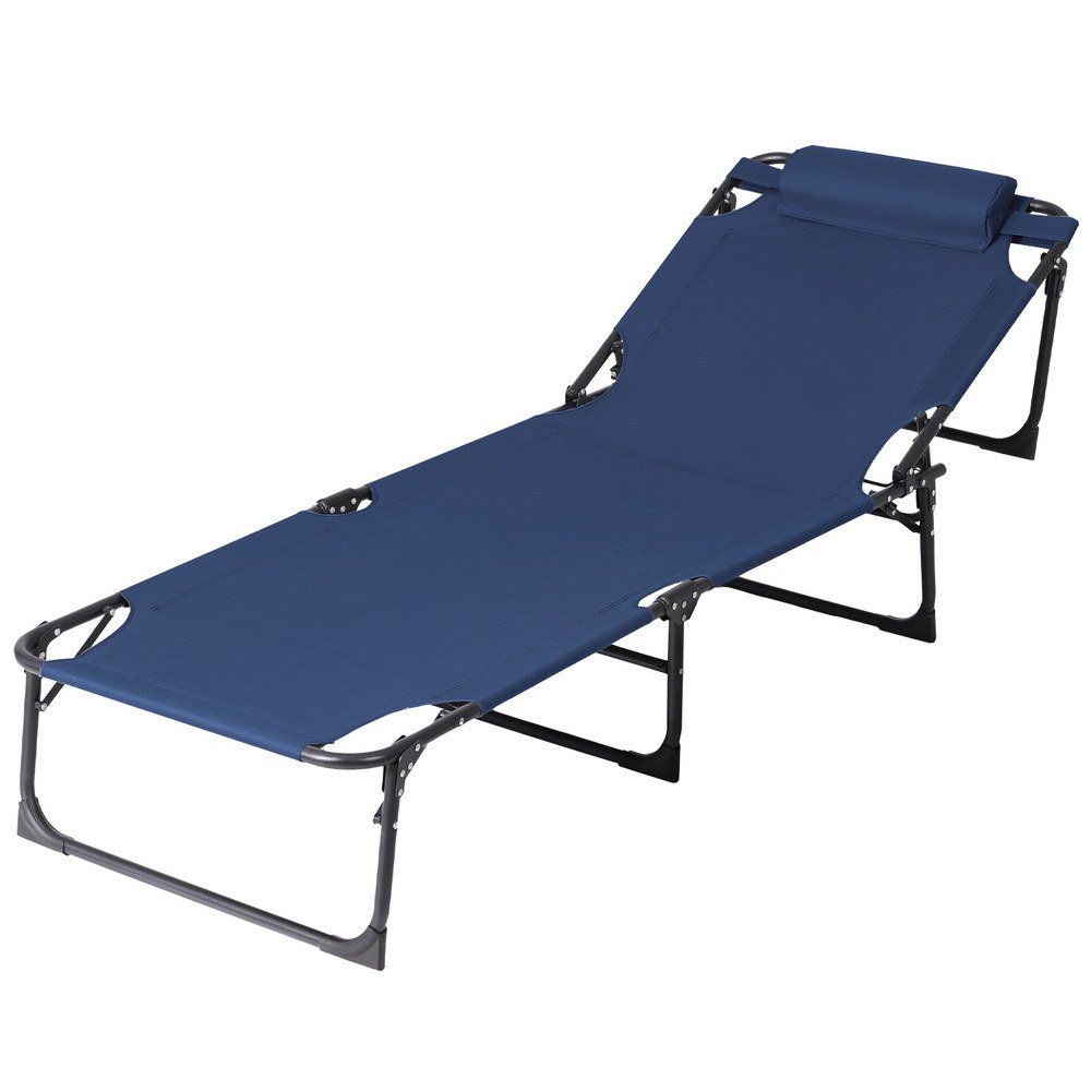 Gardeon Sun Lounger Folding Lounge Beach Chair Patio Outdoor Furniture - FF-LOUNGE-STFA-BU Gardeon Sun Lounger Folding Lounge Beach Chair Patio Outdoor Furniture - Image 2