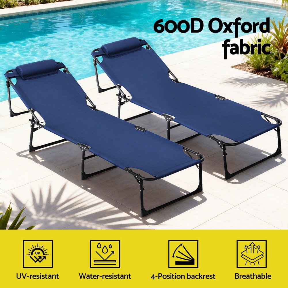 Gardeon Sun Lounger Folding Lounge Beach Chair Patio Outdoor Furniture - FF-LOUNGE-STFA-BU Gardeon Sun Lounger Folding Lounge Beach Chair Patio Outdoor Furniture - Image 5