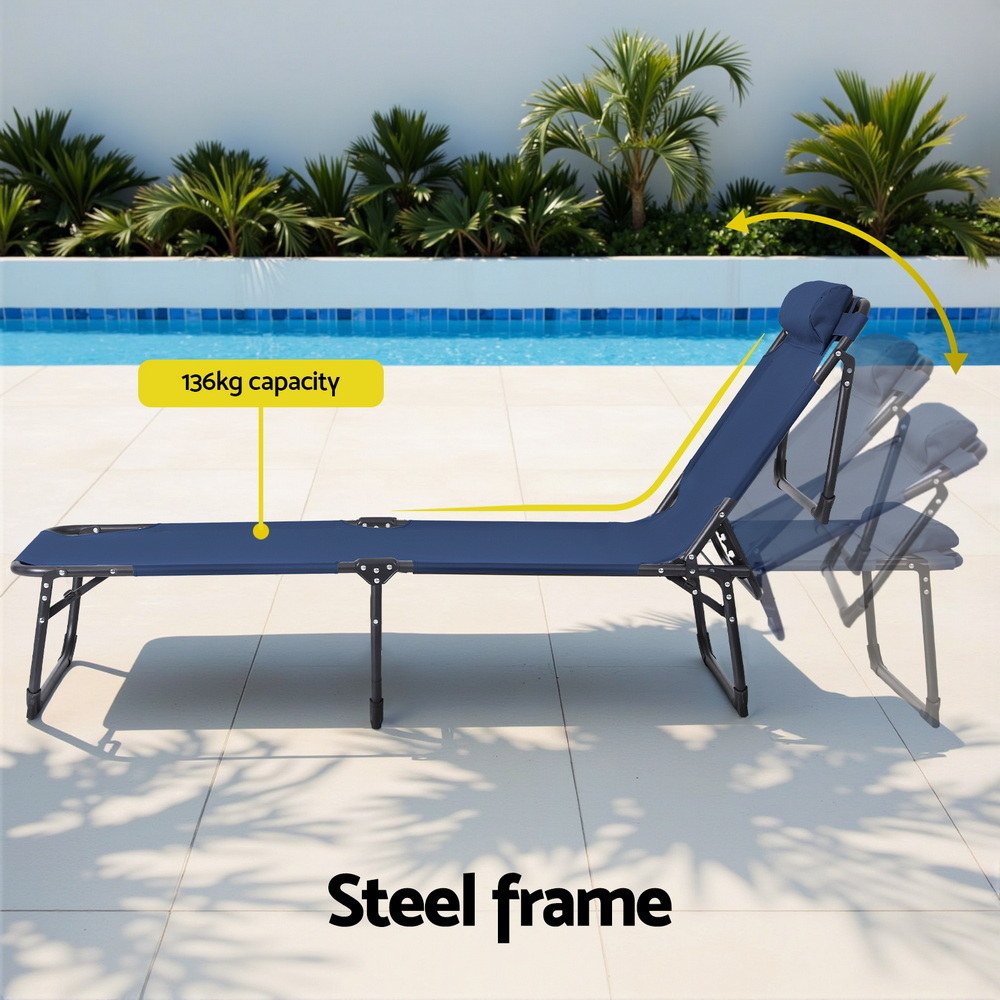 Gardeon Sun Lounger Folding Lounge Beach Chair Patio Outdoor Furniture - FF-LOUNGE-STFA-BU Gardeon Sun Lounger Folding Lounge Beach Chair Patio Outdoor Furniture - Image 6