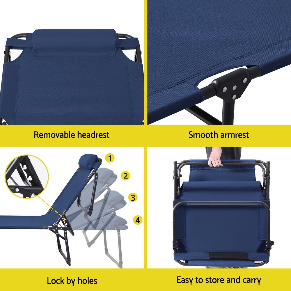 Gardeon Sun Lounger Folding Lounge Beach Chair Patio Outdoor Furniture - FF-LOUNGE-STFA-BU Gardeon Sun Lounger Folding Lounge Beach Chair Patio Outdoor Furniture - Image 7