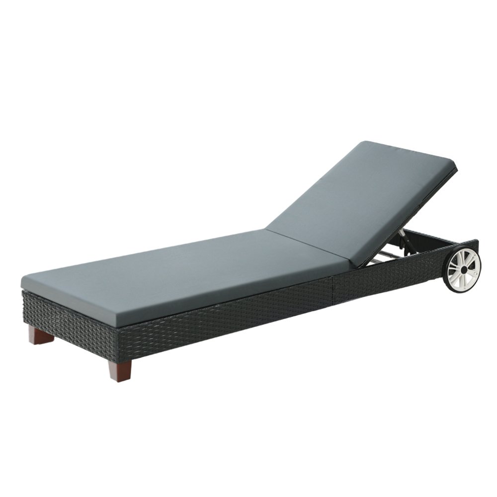 Gardeon Sun Lounge Wicker Lounger Outdoor Furniture Day Bed Wheels Patio Black - FF-LOUNGE-WD-BK Gardeon Sun Lounge Wicker Lounger Outdoor Furniture Day Bed Wheels Patio Black - Image 7