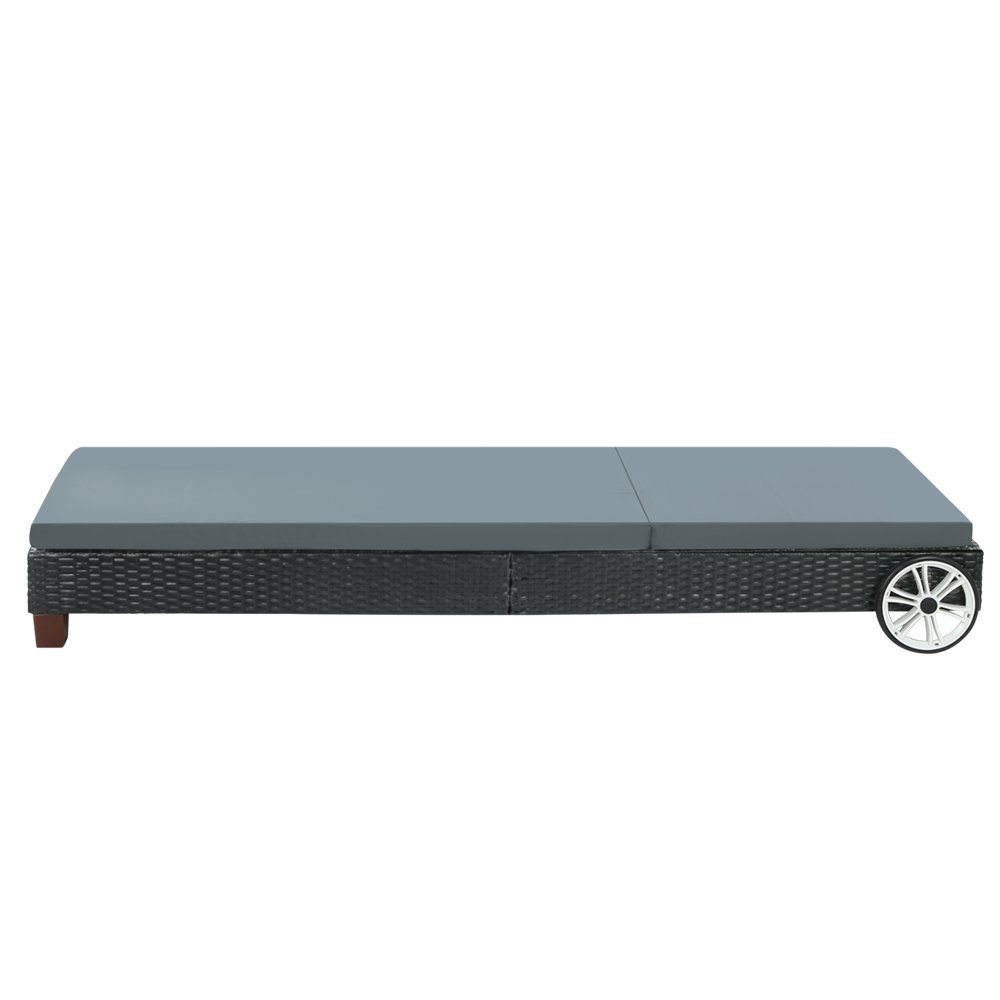 Gardeon Sun Lounge Wicker Lounger Outdoor Furniture Day Bed Wheels Patio Black - FF-LOUNGE-WD-BK Gardeon Sun Lounge Wicker Lounger Outdoor Furniture Day Bed Wheels Patio Black - Image 3