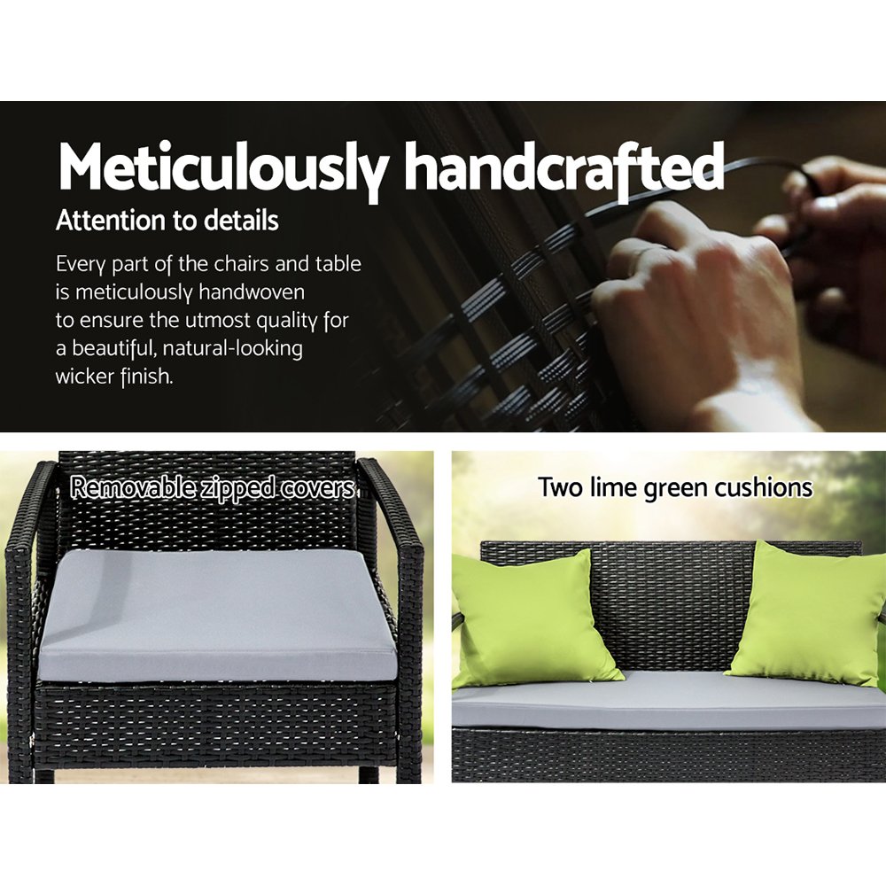 Gardeon Outdoor Sofa Set Wicker Lounge Setting Table and Chairs Patio Furniture - FF-SAIPAN-BK Gardeon Outdoor Sofa Set Wicker Lounge Setting Table and Chairs Patio Furniture - Image 5