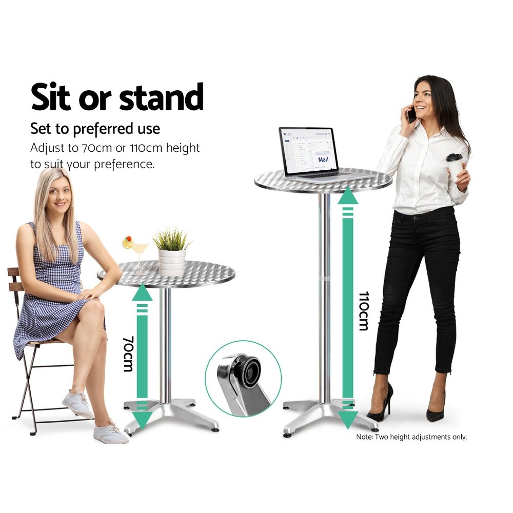 Gardeon Outdoor Bar Table Adjustable Aluminium Round 70/110cm - FF-TABLE-AL60-70110 Gardeon Outdoor Bar Table Adjustable Aluminium Round 70/110cm - Image 2