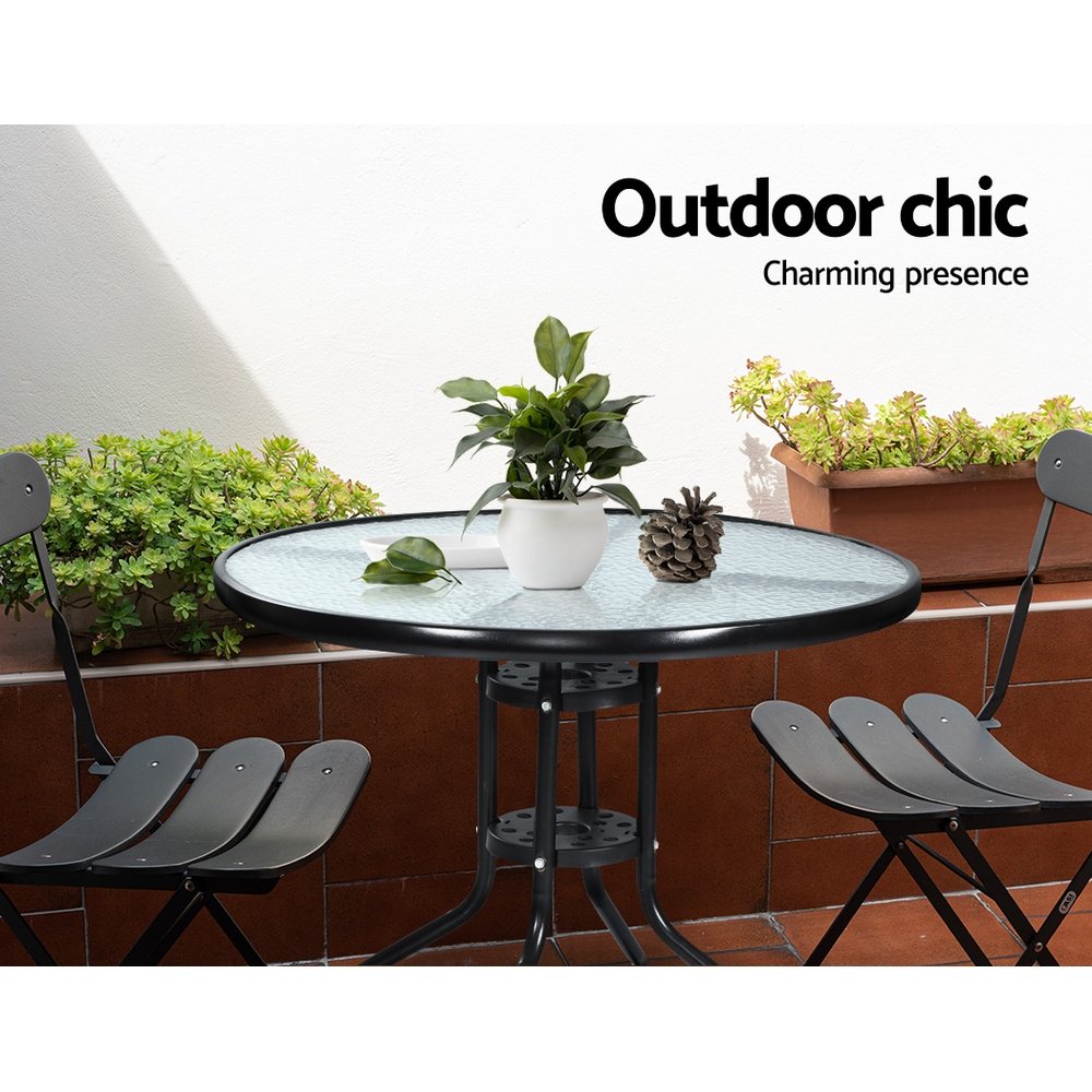 Gardeon Outdoor Bar Table Glass Cafe Table Steel Side Parasol Hole - FF-TABLE-GL80 Gardeon Outdoor Bar Table Glass Cafe Table Steel Side Parasol Hole - Image 4