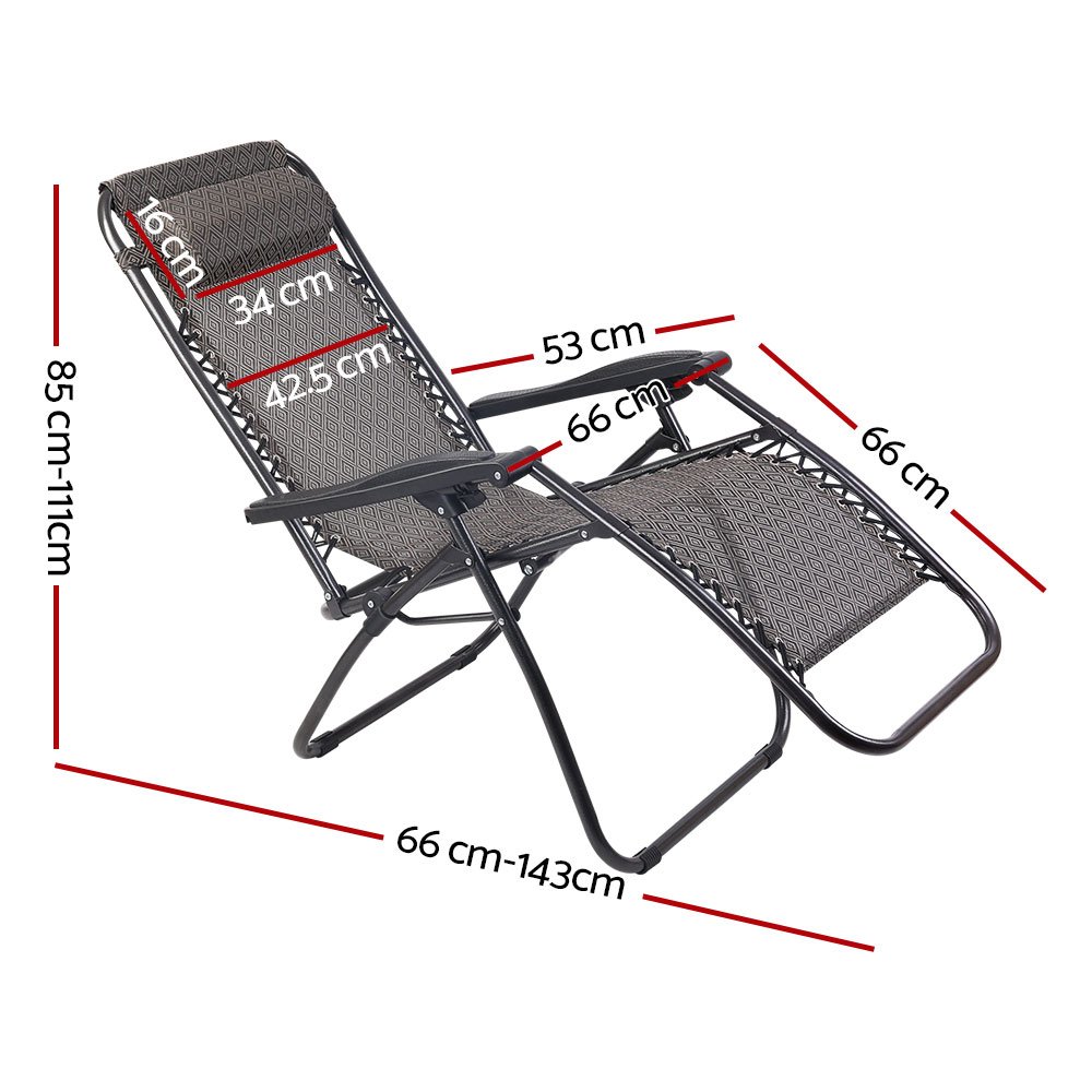 Gardeon 2PC Zero Gravity Chair Folding Outdoor Recliner Adjustable Sun Lounge Camping Beige - FF-ZGC-BEX2 Gardeon 2PC Zero Gravity Chair Folding Outdoor Recliner Adjustable Sun Lounge Camping Beige - Image 2